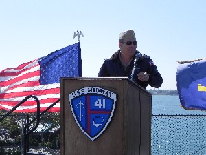Capt. Bryan Lopez, USN, executive officer, Space and Naval Warfare Systems Command – Systems Center Pacific, addresses the chapter at its March luncheon.